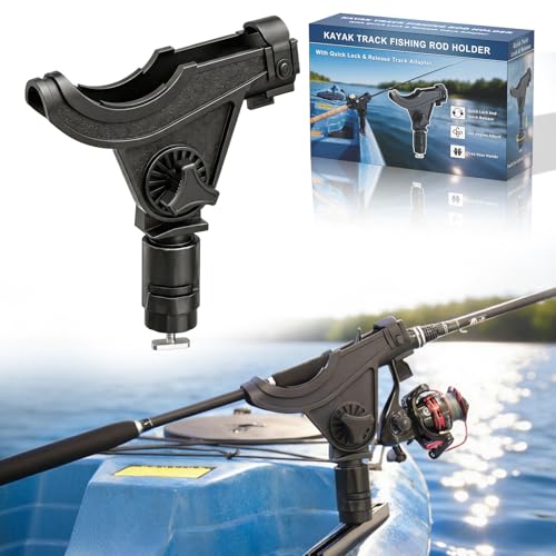 Huntury Kayak Track Fishing Rod Holder with Twist-to-Lock Adapter, 360 Degree Adjustable Track Adapter, Compatible with Spinning, Baitcasting, Kayak Fishing Accessories(Pack of 1) - color: Rod Holder - 1 Pack