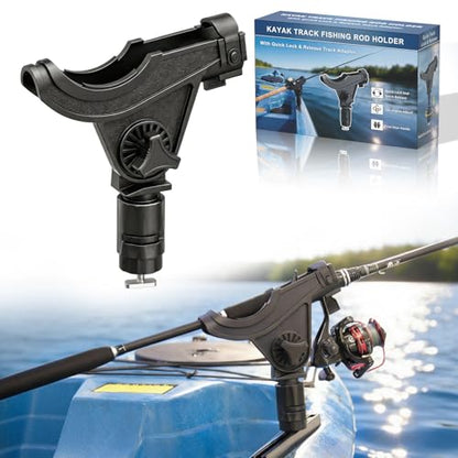 Huntury Kayak Track Fishing Rod Holder with Twist-to-Lock Adapter, 360 Degree Adjustable Track Adapter, Compatible with Spinning, Baitcasting, Kayak Fishing Accessories(Pack of 1) - color: Rod Holder - 1 Pack