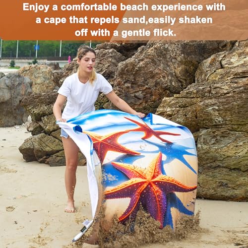 Catalonia Hooded Towel for Adults, Quick-Dry Beach Poncho with Hood, Sand-Free Summer Gift - color: Starfish