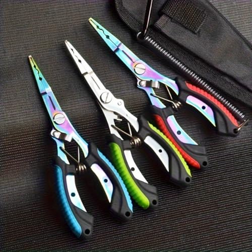Saltwater Fishing Pliers, Split Ring Pliers with Safety Lock, with Sheath and Lanyard Red - color: Red