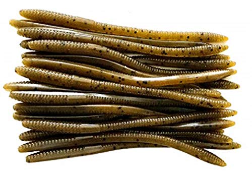 20 Pcs 6.25" Drop Shot Finesse Worms (Scented, Floats) Soft Plastic Baits for Bass Fishing - color: Green Pumpkin