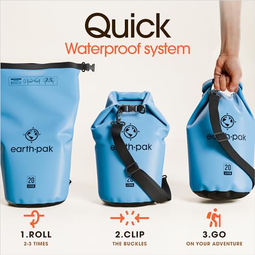 Earth Pak Waterproof Dry Bag - Roll Top Waterproof Backpack Sack Keeps Gear Dry for Kayak with Waterproof Phone Case - color: Light Blue, size: 20L