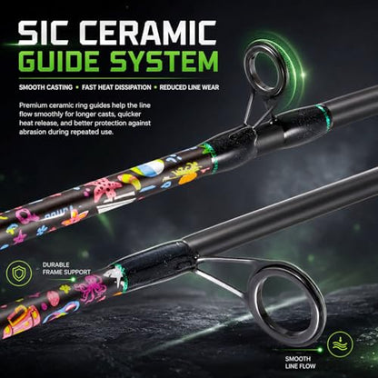 SOUGA Fishing Rod, Liberty Kaleido Carbon Spinning & Casting Rod, 2 Piece Medium Action Bass Trout Rod with SIC Ceramic Guides, EVA Grip, Reel Seat, Hook Keeper, 5.6 & 6ft, 4-14lb Line - size: 5.9 Feet