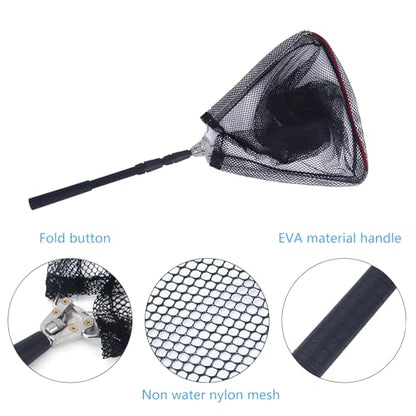 Telescopic Fishing Landing Net, Folding Fishing Nets with Telescopic Rod Handle for Fish Catch Release, Aquarium, Ponds Floating Objects, Carp Trout - color: Black pole+black net