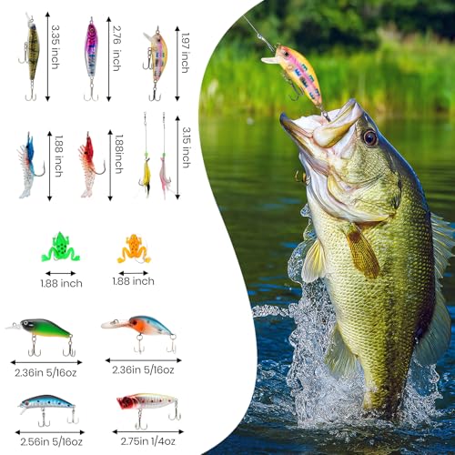 24-Piece Fishing Lure Kit Tackle Box Set - Premium Bass Lures Variety Pack with Poppers, Minnows, Frogs & Soft Baits - Freshwater Saltwater Gift for Men Dad Husband