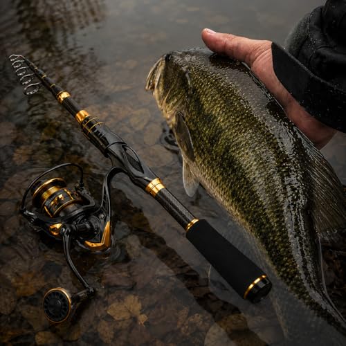 Telescoping Fishing Rod and Reel Combo with Spinning Reel, Travel Bag, Complete Starter Kit for Freshwater and Saltwater