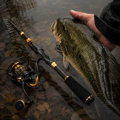 Telescoping Fishing Rod and Reel Combo with Spinning Reel, Travel Bag, Complete Starter Kit for Freshwater and Saltwater