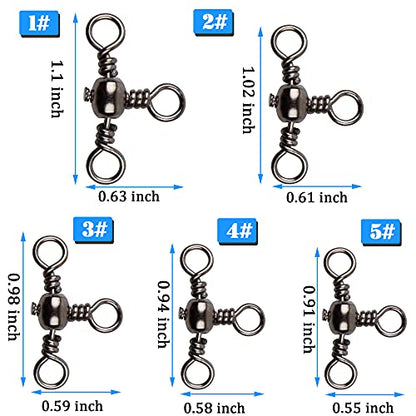 AGOOL 3 Way Swivels Fishing Tackle, 50/100pcs Crossline Barrel Swivel 3 Way Rigs T-Shape Three Way Swivels Fishing Tackle Connector for Catfish Rig Surf Fishing Rig - size: 2#_82lb