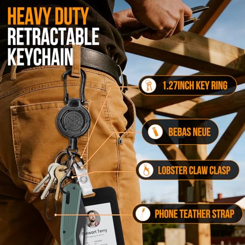 DELSWIN Heavy Duty Retractable Lanyard - Breakaway Lanyards for ID Badges Keys, Retractable Keychain with Upgraded Carabiner, Key Ring, and Lobster Clasp, Bearing 10.0 oz - color: New Carabiner