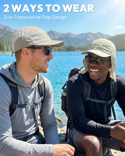 Mens Sun Hat with Breathable Mesh Sun Hats for Men Sun Protection Fishing Hat with Neck Flap for Hiking Cycling - color: Khaki
