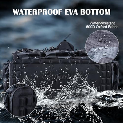 Goture Large Tackle Bag,Water Resistant Saltwater Gear Storage Big Fishing Bag with EVA Bottom,Store Up to 12PCS 3700 Plus 5PCS 3600 Tackle Trays(Not Included),Gifts for Men(26.38"x15.35"x11.42") - color: A2 Camo 1 XXL Without Trays