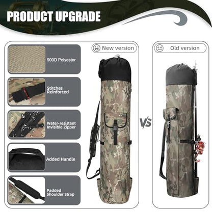 Fishing Pole Bag Rod Case, Folding Fishing Pole Bag Fishing Gear - color: Green Caomo