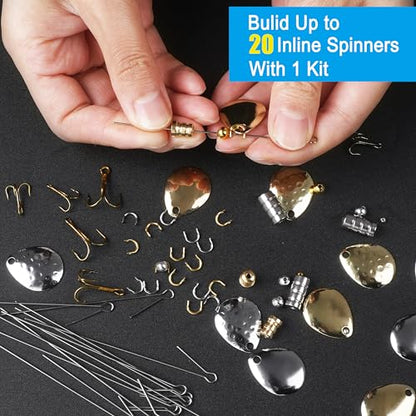 Fishing Spinner Lure Making Kit,141pcs Inline Spinner Making Supplies Kit DIY Spinnerbaits Accessory Pliers Spinner Blade Clevis Wire Shaft Treble Hooks Beads Fishing Spoon Rigs Tackle Set - style: 141pcs