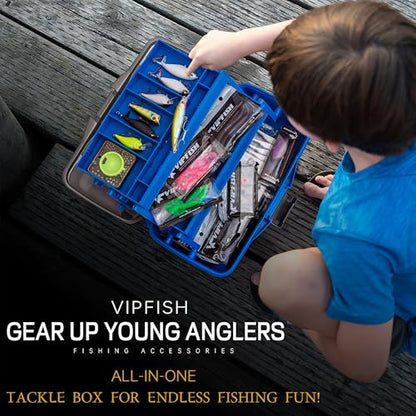 Fishing Tackle Box with Tackle Included Lures, Hooks, Weights, 3-Layer Freshwater Fishing Tackle Kit for Bass Fishing Gear and Equipment, Gift for Fishingman gift choice for Fathers Day - color: Blue