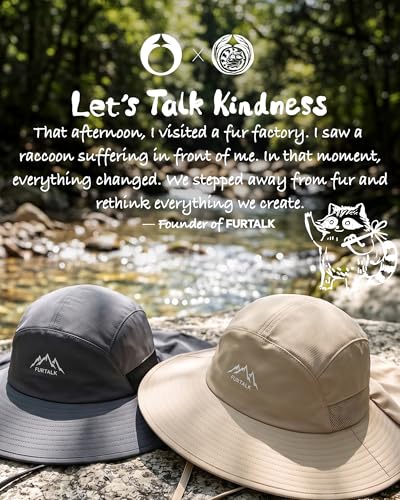 FURTALK Sun Hats for Men Women Fishing Hat with Neck Flap Chin Strap UPF 80+ Wide Brim Hiking Safari Summer Hats - color: Dark Grey