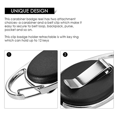 Retractable Badge Holder with Carabiner Reel Clip and Key Ring for ID Card Key Keychain Holders Black 10 Pieces by Moever - style: Black-10pcs