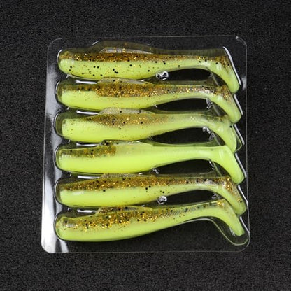 12 Pcs TPR Floating Paddle Tail Swimbaits, 85mm 4.8g Soft Plastic Lures with Strong Kicking Action, Fishing Baits - color: yellow