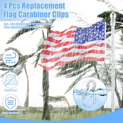 Replacement Carabiner Clip Hooks for Flag Pole Rings, 4 Pcs 304 Stainless Steel Flagpole Clips Hardware Spring Snap Hook for Flags with Grommets, Keychain, Backpack, Camping, Hiking, Fishing - M5| 2"