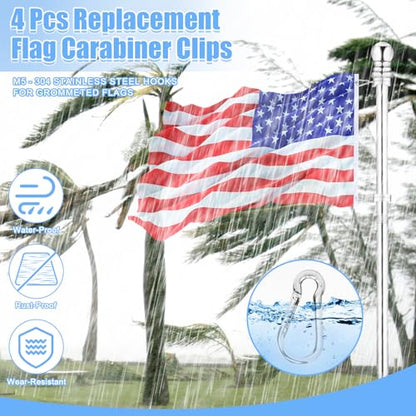 Replacement Carabiner Clip Hooks for Flag Pole Rings, 4 Pcs 304 Stainless Steel Flagpole Clips Hardware Spring Snap Hook for Flags with Grommets, Keychain, Backpack, Camping, Hiking, Fishing - M5| 2"