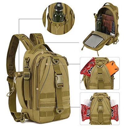 HUNTVP Fishing Sling Bag Lightweight Tackle Bag Small Fishing Backpack Tactical Shoulder Sling Bags for Men with Rod Holder - color: Brown2