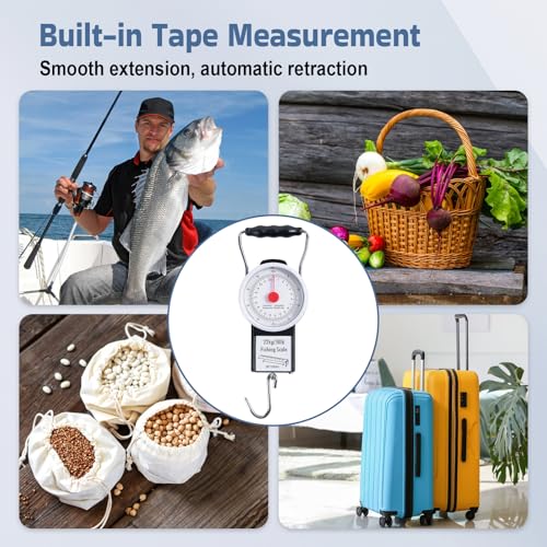 Goture Fishing Hanging Scale + Ruler + Bottle Opener, Mechanical Kitchen and Fish Fishing Scale, Multi-Purpose Portable Hand Held Dial Weight Scale with Tape Measure (50 Lbs / 22Kg) - color: Fishing Scale + Ruler + Bottle Opener