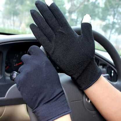 JIAHG Women Men's Driving Gloves Summer UV Sun Glove Non Slip Touchscreen Cotton Gloves Outdoor Sunblock Mittens for Cycling - color: Cotton-black Full Finger