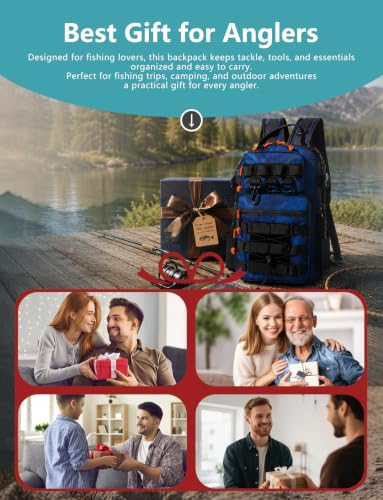 2 in 1 Compact Tactical Fishing Backpack with Tackle Boxes, Lightweight Waterproof Tackle Bag Fit 2 * 3600 Tackle Boxes, 2 Rod Holders Storage, Fishing Accessories Gift for Men Blue - color: Blue