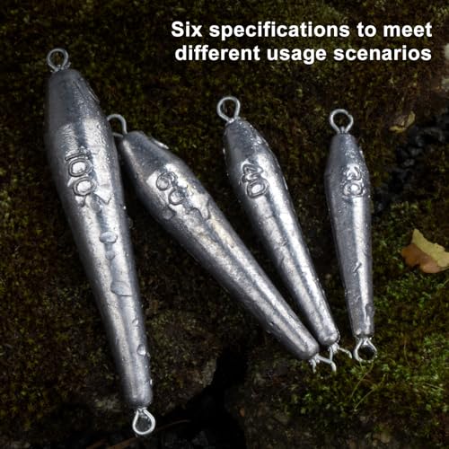 THKFISH Fishing Weights，Inline Trolling Sinkers Fishing Weights Sinkers Double Ringed One Piece Wire Lead Fishing Weights,Torpedo Sinkers Saltwater Freshwater 1oz-3.5oz, silver - size: 2.8oz 6pcs