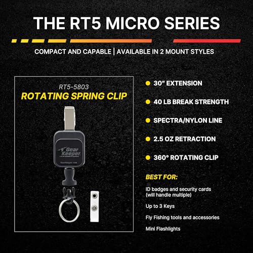 Gear Keeper Badge Reel and ID Badge Holder - Heavy Duty Retractable Keychain with Spring Clip Mount - Micro Retractable Keychain, ID Card Holder, Tool Retractor - 30” Extension - USA Made - style: Spring Clip