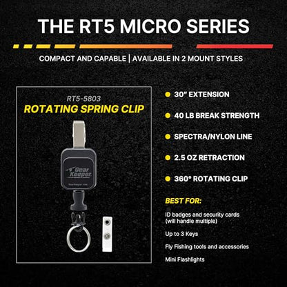 Gear Keeper Badge Reel and ID Badge Holder - Heavy Duty Retractable Keychain with Spring Clip Mount - Micro Retractable Keychain, ID Card Holder, Tool Retractor - 30” Extension - USA Made - style: Spring Clip