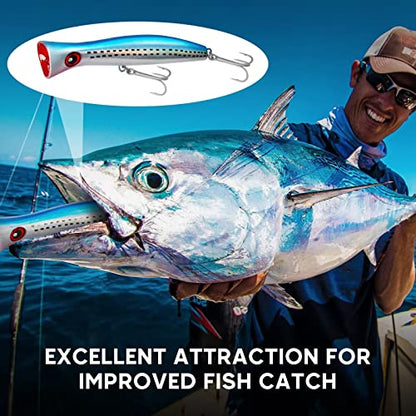 THKFISH Topwater Saltwater Fishing Lures GT Popper with 3X Strong Hook, Surf Fishing 1pc / 3pcs - color: 3pcs 3Colors (Blackspot Pink+PurpleLaser + GreenLaser)