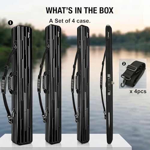 Hard Shell Fishing Rod Case, 50" Protective Rod Tube (4-in-1 Set) for 7ft 2-Piece Rods, Crushproof & Water-Resistant Travel Carrier, Heavy-Duty Storage for Bass, Fly & Saltwater Fishing