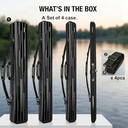 Hard Shell Fishing Rod Case, 50" Protective Rod Tube (4-in-1 Set) for 7ft 2-Piece Rods, Crushproof & Water-Resistant Travel Carrier, Heavy-Duty Storage for Bass, Fly & Saltwater Fishing