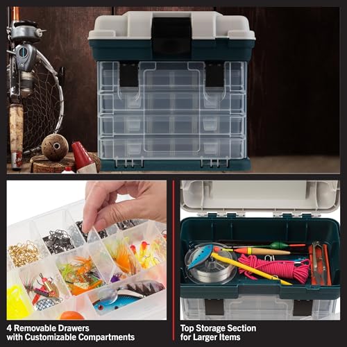 Portable Tool Box - Small Parts Organizer with Drawers and Customizable Compartments for Hardware, Fishing Tackle, Beads, or Crafts by Stalwart (Gray) - size: 10 inches (L) x 7 inches (W) x 10.5 inches (H)