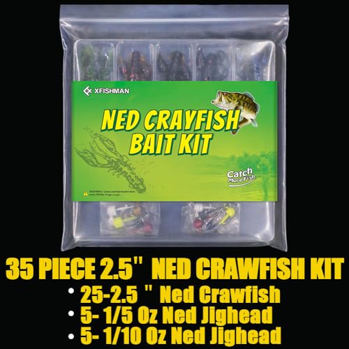 Ned-Rig-Kit-Finesse-Baits-Soft-Plastic-Worms-Fising-Lure for Bass Stick Swimbait Minnow Crawfish Lures Shroom Ned Jig Head Kit - color: 35-Piece 2.5'' Crawfish Baits Ned Rig Kit