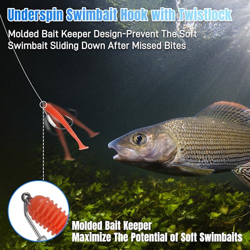 Weighted Swimbait Hooks,10pcs Jig Heads with Twistlock Weighted Soft Plastic Worm Fishing Hooks for Bass Fishing Saltwater Freshwater - size: 3/0(3g)-15pcs