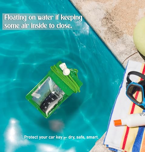 Waterproof Car Key FOB Pouch Submersible Dry Bag Holder for ID Credit Cards Cash Keys Case Swim Surf Floating Wallet - color: Green