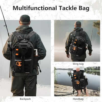 BASSDASH Convertible Fishing Backpack Sling Bag with Rod Holder, Adjustable Tactical Water-Resistant Tackle Storage Pack FP07 - color: Black, size: Large
