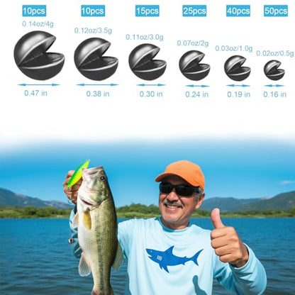 100/150Pcs Split Shot Fishing Weights – Premium Removable Fishing Sinkers,5/6 Sizes Assortment (0.02oz–0.14oz) for Freshwater & Saltwater Fishing - style: 150-large Round
