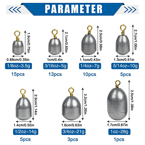 Fishing Weights Sinkers Kit,19/52pcs Bass Casting Sinkers Weights Bell Sinkers Assorted Iron Fishing Weights Drop Catfish Sinkers Weights for Saltwater Freshwater Fishing - style: 52pcs Kit