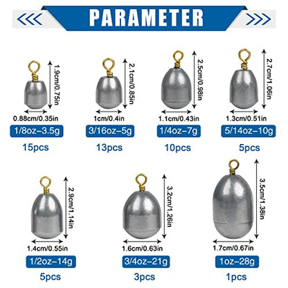 Fishing Weights Sinkers Kit,19/52pcs Bass Casting Sinkers Weights Bell Sinkers Assorted Iron Fishing Weights Drop Catfish Sinkers Weights for Saltwater Freshwater Fishing - style: 52pcs Kit