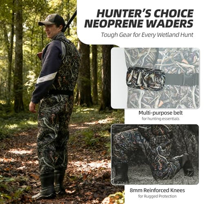 Fishing Waders for Men, Waterproof 4mm Neoprene Hunting Waders, 8mm Reinforced Knees, 800G Insulation Bootfoot