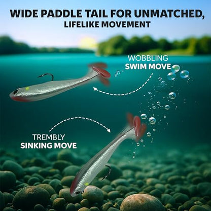 3 1/2" Pre-Rigged Jig Head Fishing Lures Pack of 5 - Soft Plastic Paddle Tail Swimbait with Hook for Freshwater and Saltwater