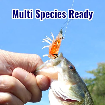 3Pcs Shrimp Fishing Lures for Saltwater and Freshwater Soft Bait Pre-Rigged Glow Eyes Lifelike Silicone Prawn Jig for Bass Trout Redfish Flounder Crappie Snook Walleye Fishing - color: 3 in 3pcs