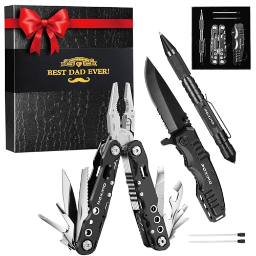 Multitool Gifts for Father, Dad Gift Set with 14 in 1 Multi-tool Pliers, Pocket Knife & Tactical Pen | Premium EDC Survival Kit for Camping, Car Emergency | Unique Practical Gift for Father Dad Him - style: Gifts for Father "BEST DAD EVER"
