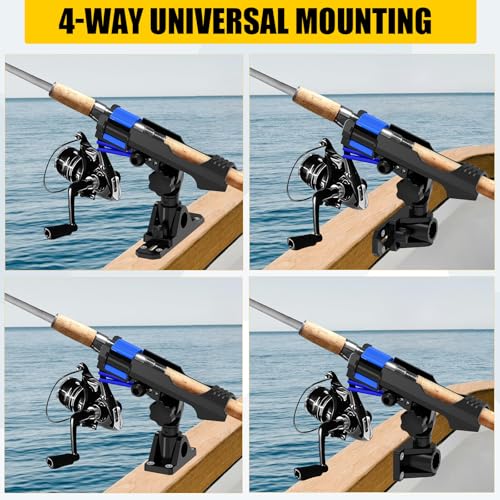 2-in-1 Fishing Rod Holder for Boat Kayak Rod Holder Track Deck Mount, Secure Fishing Pole Holders with Triple Rod Protection, Dual T Bolt, Bungee Cord & Sliding Loop