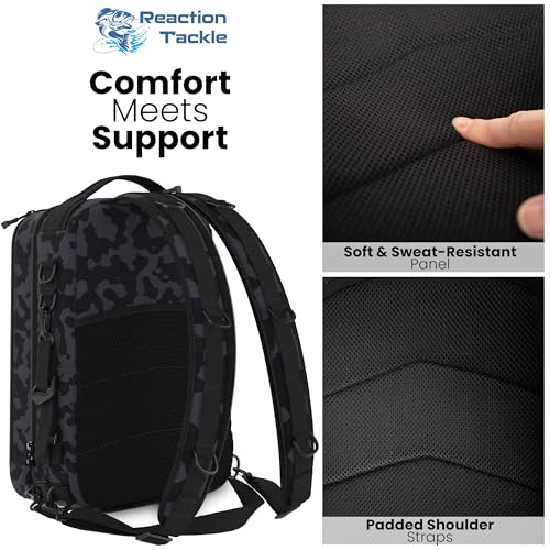 Reaction Tackle Camo Fishing Sling Bag, Water Resistant 2-in-1 Sling and Backpack with Rod Holder and Adjustable Straps, Small - size: Small