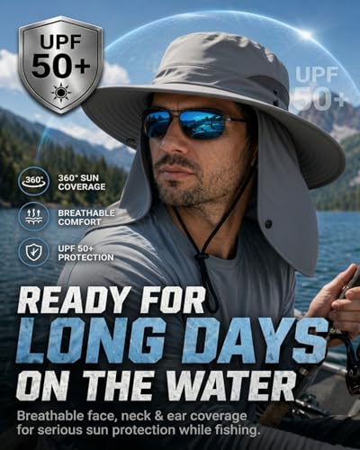 Mens Sun Hat with Neck Flap & Face Cover UPF 50+ Ultimate 360° All Terrain UV Protection Wide Brim Bucket Hats Hiking Fishing - color: 2pcs#b