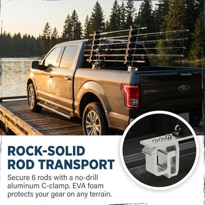 Fishing Rod Rack Holder with Clamp, Fishing Rod Storage Organizer Racks | Truck Bed Fishing Holder Fishing Rod Holder with EVA Foam & Rubber Pads for Boat, Car Roof Rack etc
