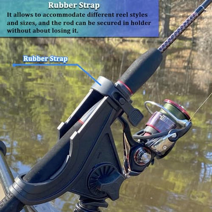 Huntury Kayak Track Fishing Rod Holder with Rubber Strap Easy Adjust and Remove, Compatible with Baitcasting and Spinning Reels, Track Mount Accessories, Kayak Fishing Accessories - color: Pack Of 2